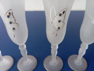 5 Calici Vetro Satinato Decorati Farfalla