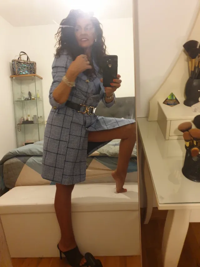 Blazer cuadros azul larga