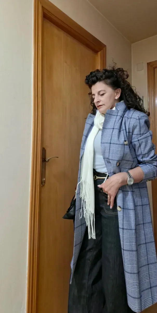 Blazer cuadros azul larga