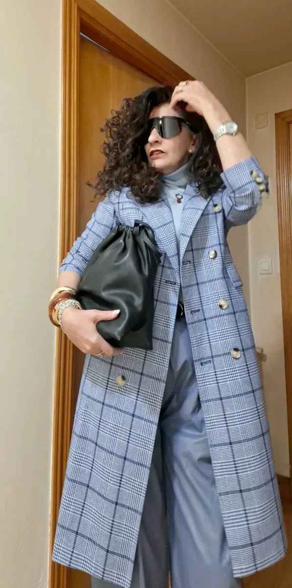 Blazer cuadros azul larga