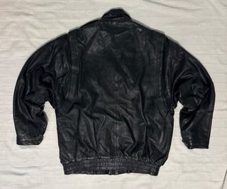 Chaqueta Biker Vintage Cuero Negra 80s L/XL