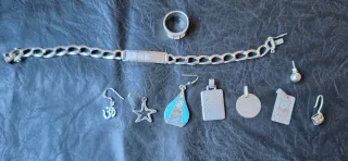 Lote Joyería Plata: Pulsera, Anillo, Pendientes