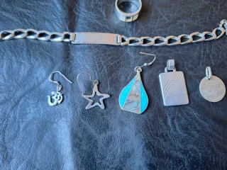 Lote Joyería Plata: Pulsera, Anillo, Pendientes