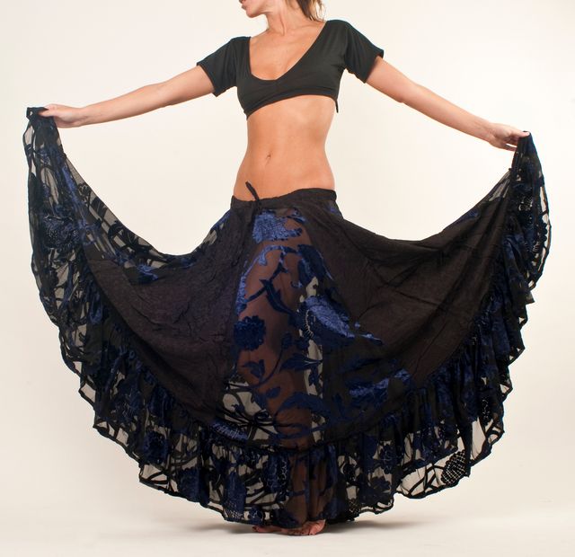 Falda larga danza negra y azul