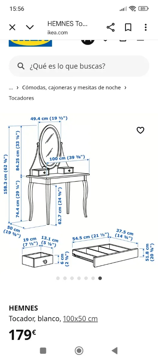 Tocador juvenil blanco con espejo