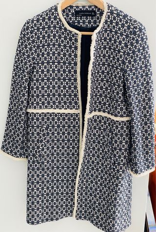 Chaqueta Zara Tweed Talla S Azul Marino/Blanco