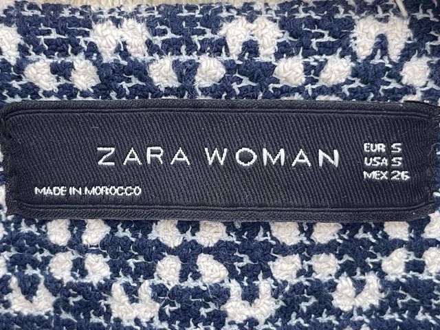 Chaqueta Zara Tweed Talla S Azul Marino/Blanco