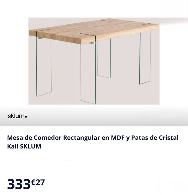 Mesa Comedor Rectangular color Madera y Cristal