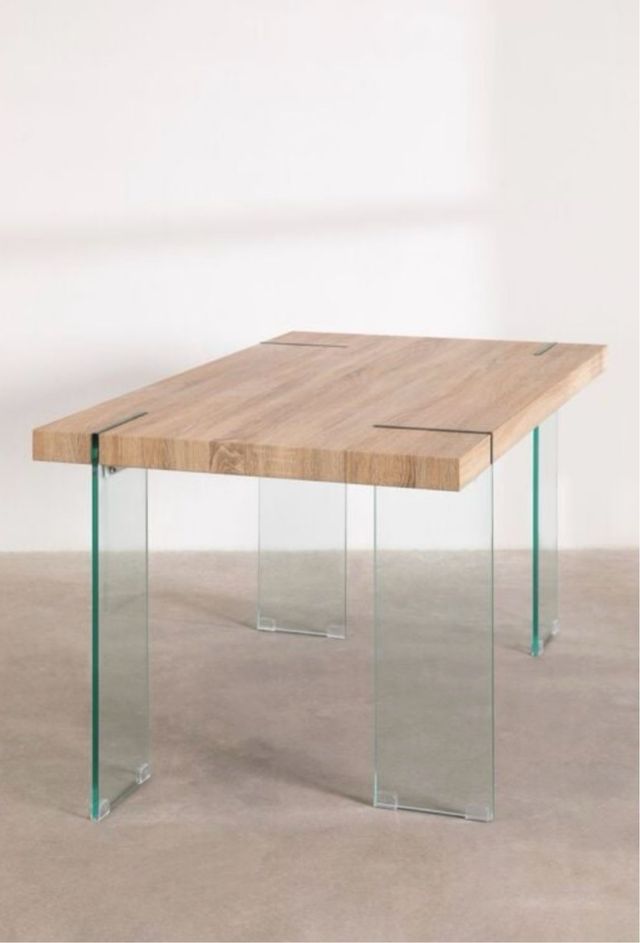 Mesa Comedor Rectangular color Madera y Cristal