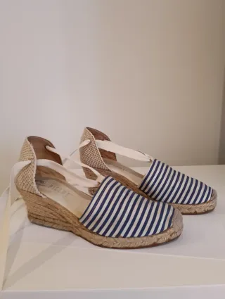 Alpargatas cuña rayas Azul Blanco