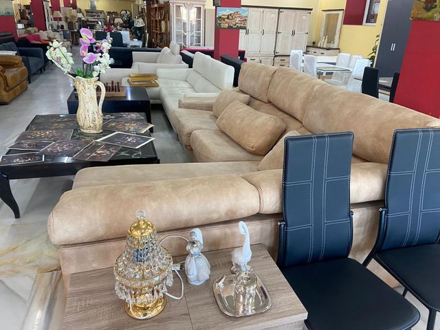 Sofá Chaise Lounge Beige Suede