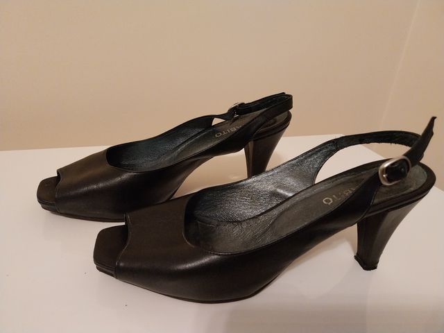 Sandalias Slingback Tacón Mujer Negras