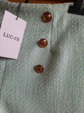 Pantaloncini vita alta tweed bottoni oro