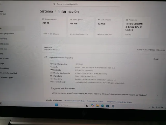 PORTÁTIL NOTEBOOK HP 850 G6 15,6"   8°th. 32GB RAM