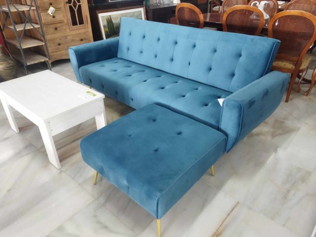Sofá Cama Azul con Puff - Nuevo OFERTA!
