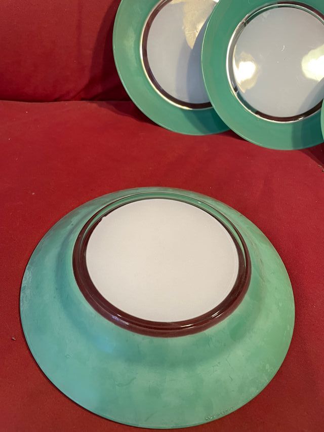 4 Platos Hondos Verdes y Blancos Duralex