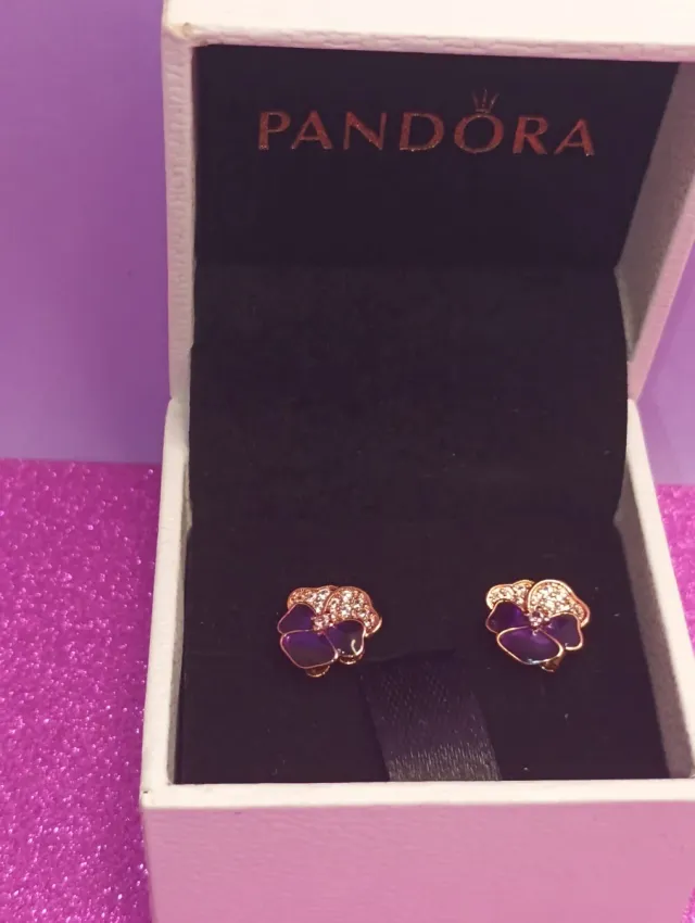 Pendientes Pandora Flor Morada y Dorada