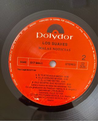 Vinilo Los Suaves "Malas noticias"