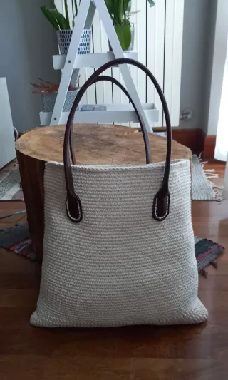 Bolso crochet beige y marrón hecho a mano