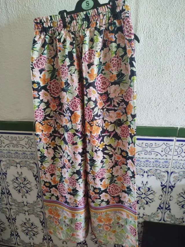 Pantalón Zara Estampado Flores Verano Mujer