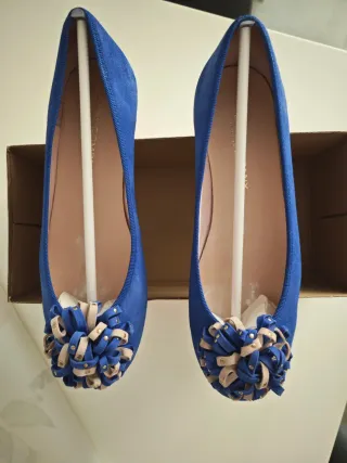 Bailarinas azules con detalle dorado