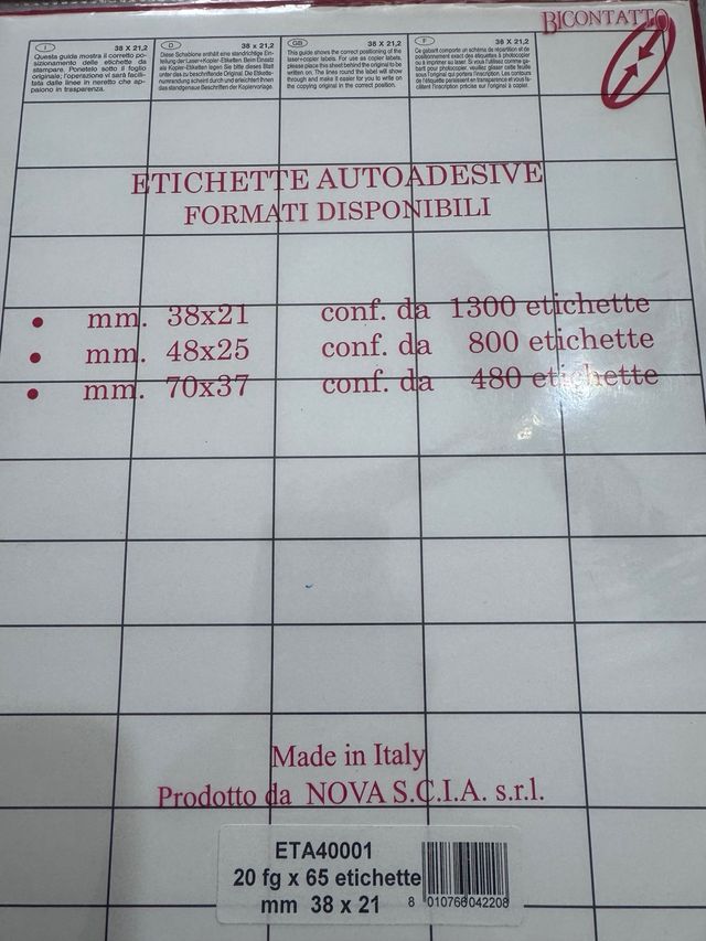 Etichette autoadesive A4 20 fogli