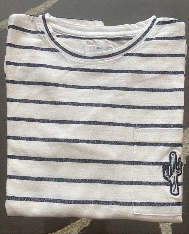 T-shirt da bambino a righe con cactus T11/12 152 cm NUOVA
