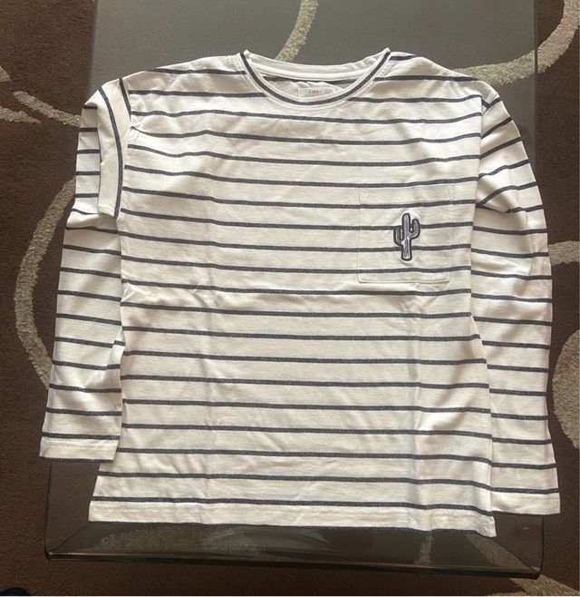 T-shirt da bambino a righe con cactus T11/12 152 cm NUOVA