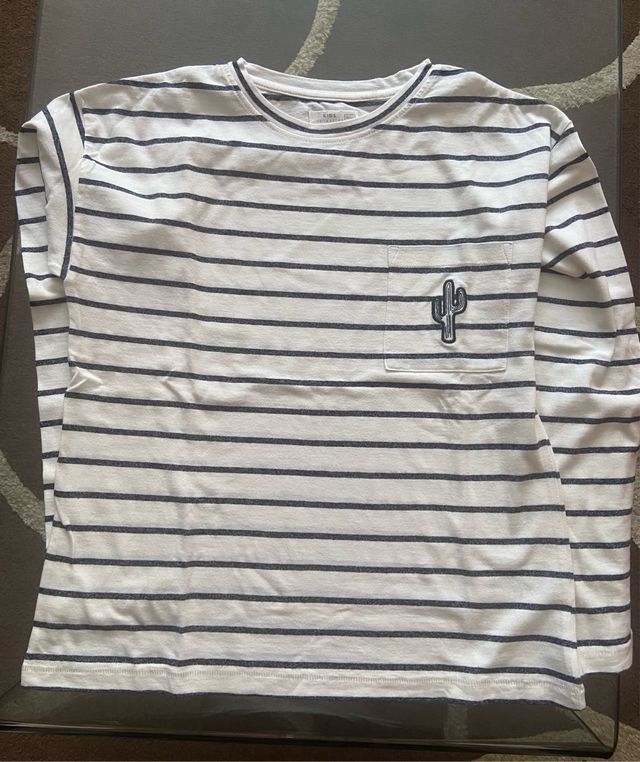 T-shirt da bambino a righe con cactus T11/12 152 cm NUOVA