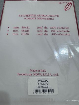 Etichette Autoadesive A4 20 Fogli