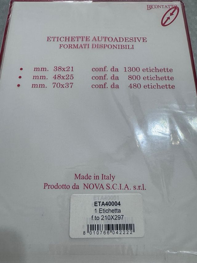 Etichette Autoadesive A4 20 Fogli