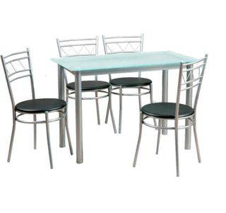 Mesa de cristal y 4 sillas metálicas