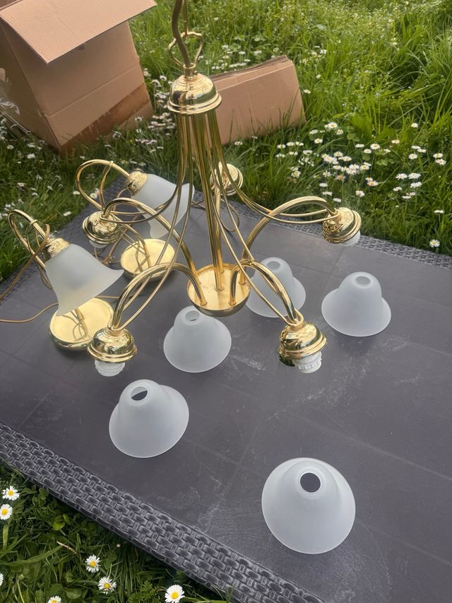 Lampadario oro e vetro