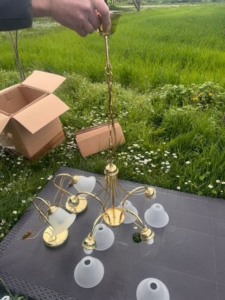 Lampadario oro e vetro