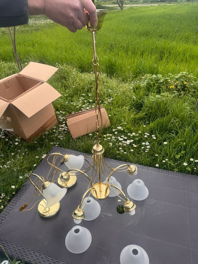 Lampadario oro e vetro