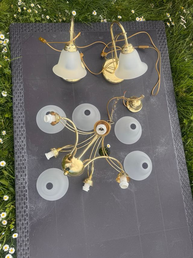 Lampadario oro e vetro