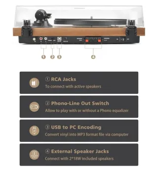 Tocadiscos SeeYing Vinilo Marrón y Negro