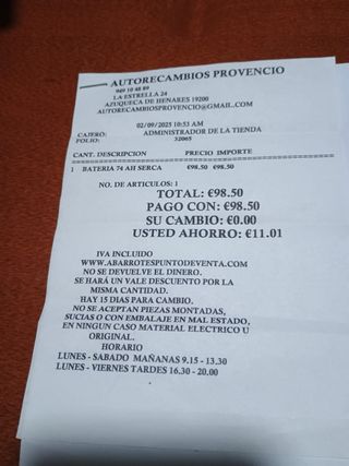 Batería nueva 2 años de garantía