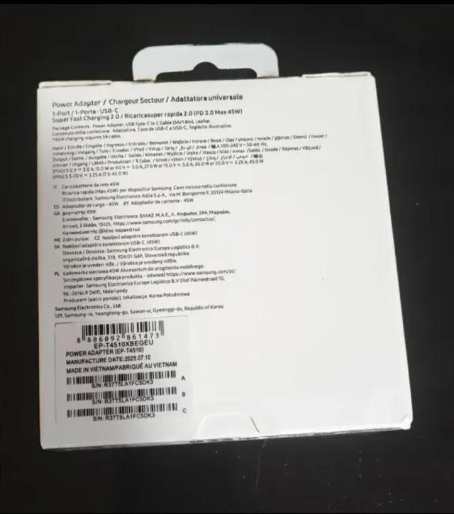 CARICABATTERIA 45W EP-T4510 USBC 5A (1,8 metri) USBC