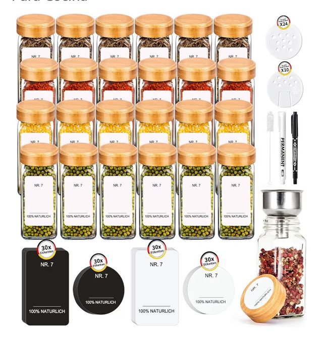 24 Botes Cristal Especias Tapa Madera