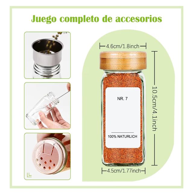 24 Botes Cristal Especias Tapa Madera