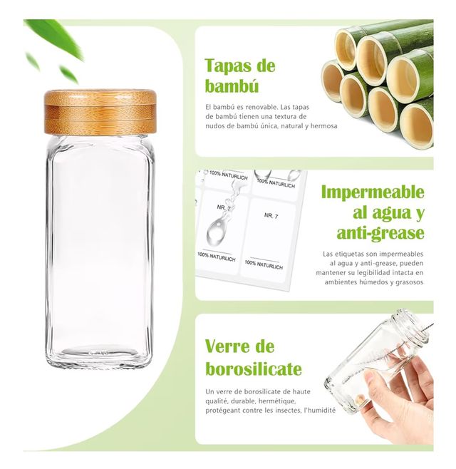 24 Botes Cristal Especias Tapa Madera