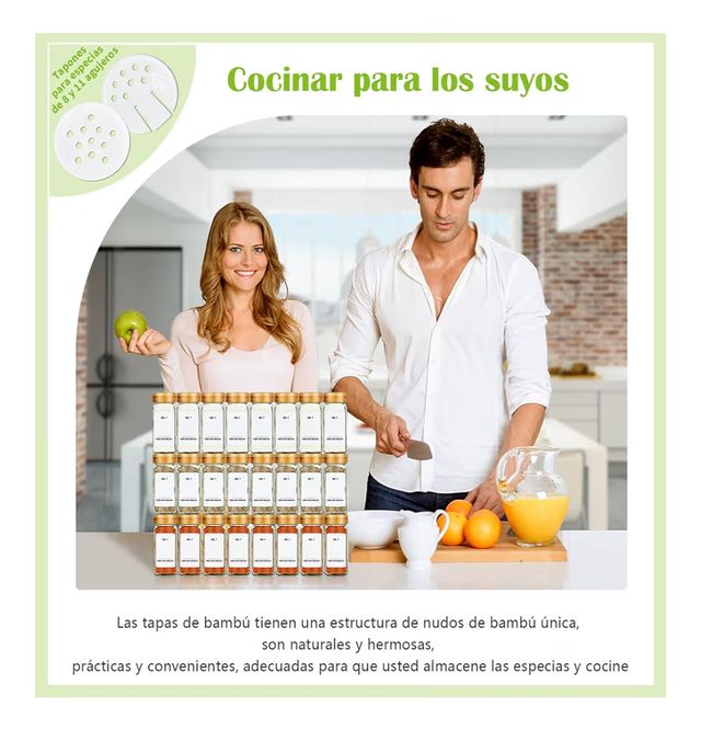 24 Botes Cristal Especias Tapa Madera