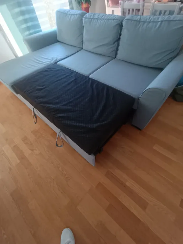 Sofá chaiselongue azul/gris tela