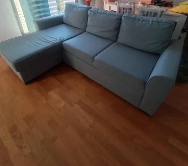 Sofá chaiselongue azul/gris tela