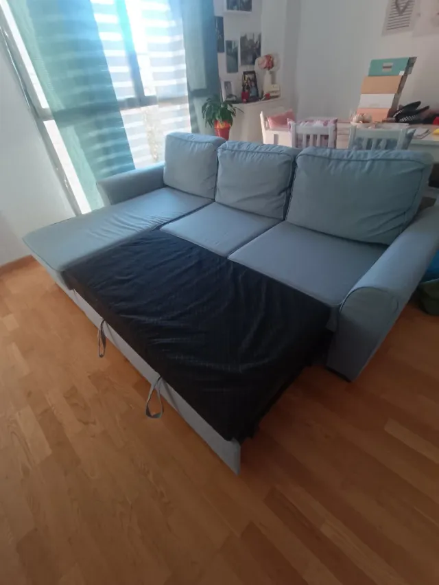 Sofá chaiselongue azul/gris tela