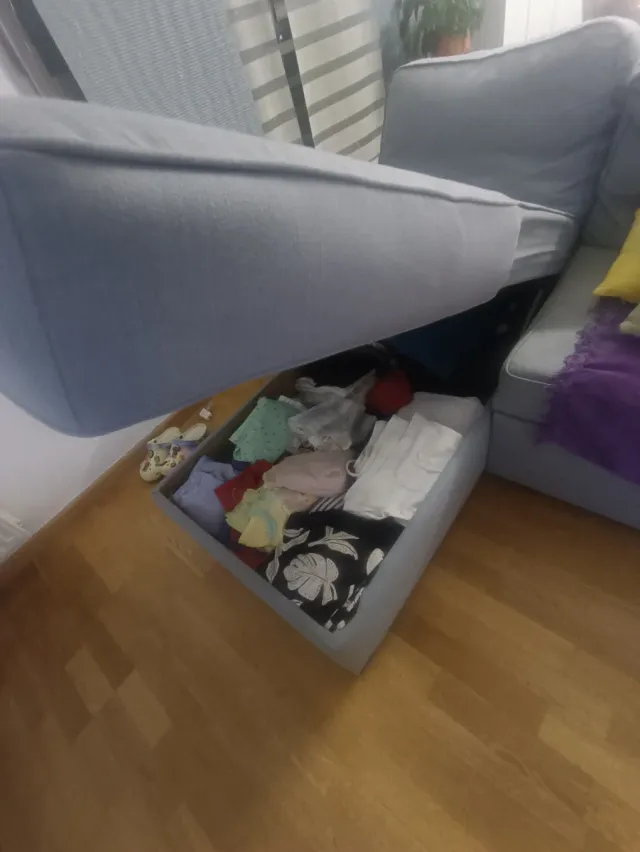 Sofá chaiselongue azul/gris tela