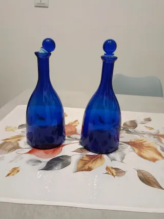 Coppia Bottiglie Vetro Blu