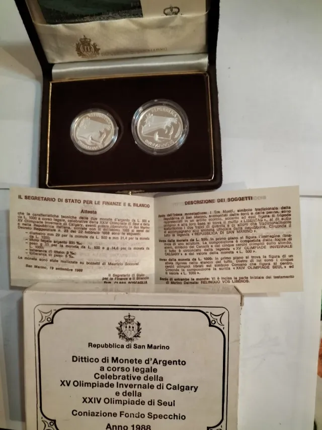 Dittico monete argento San Marino 1988