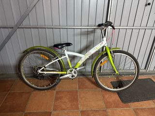 Bicicleta infantil verde y blanca